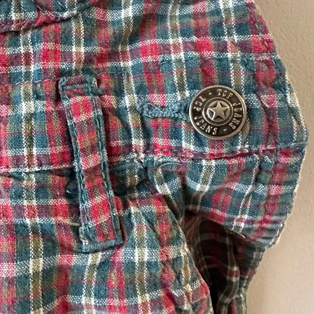 The Childrens Place Plaid Shortall Overalls Kids‎ 3T Red Green Good Vintage 90s